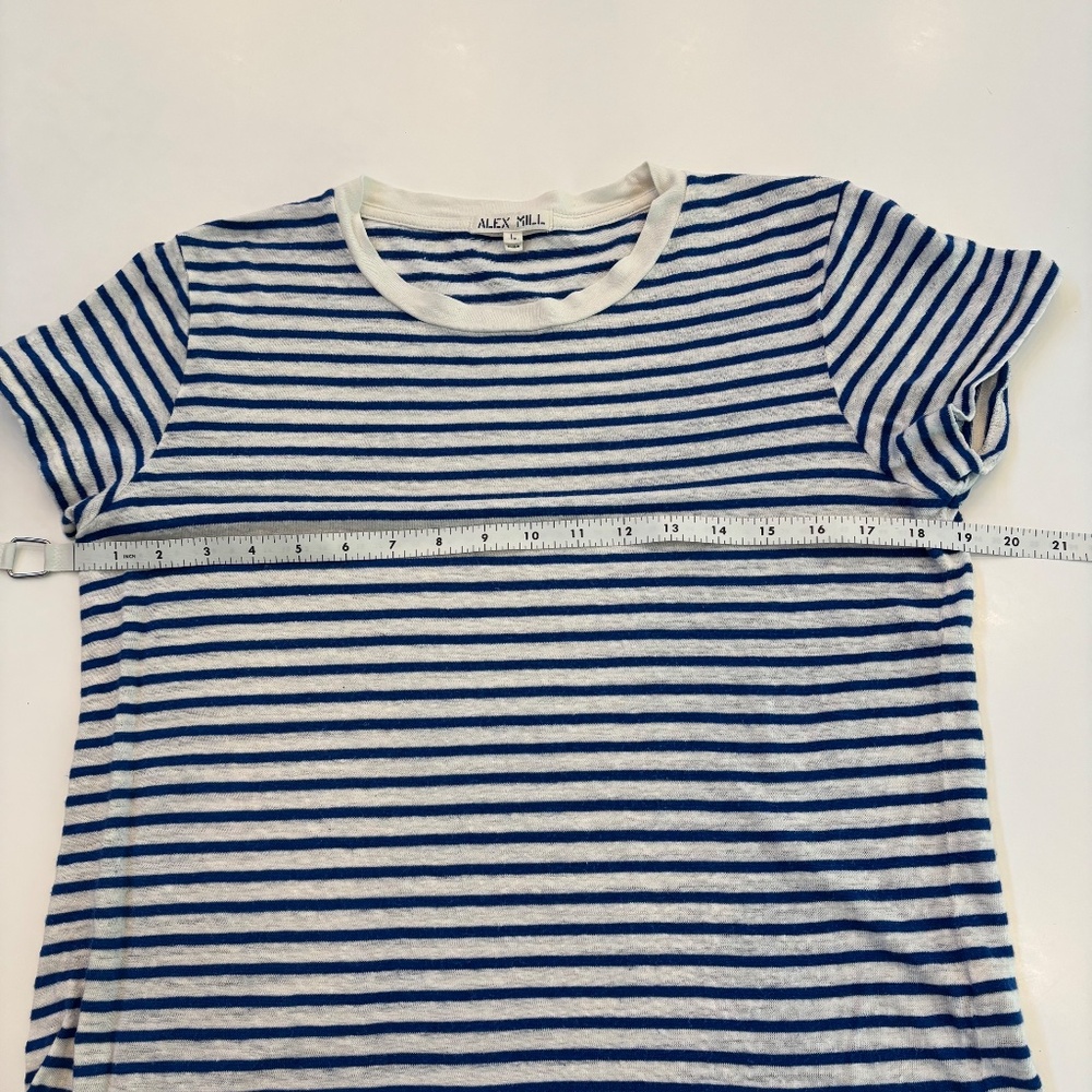 Alex Mill Blue and White Prospect Tee in Stripe, Linen Blend, Size Large - Picture 4 of 8